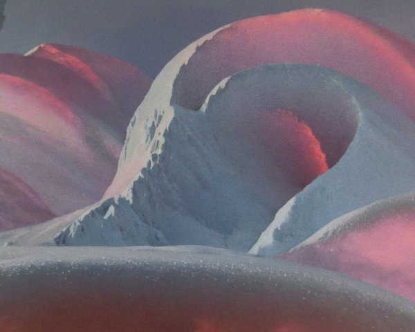 Surreal Landscape of Pink Hills and Blue Peaks