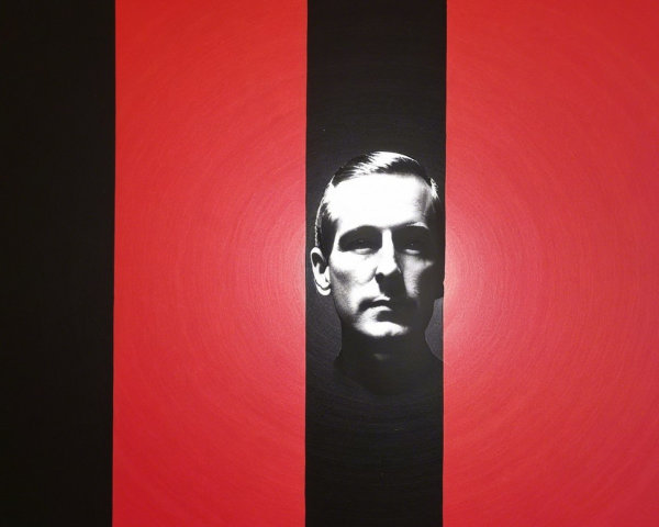 Monochrome Portrait with Red Background and Stripes