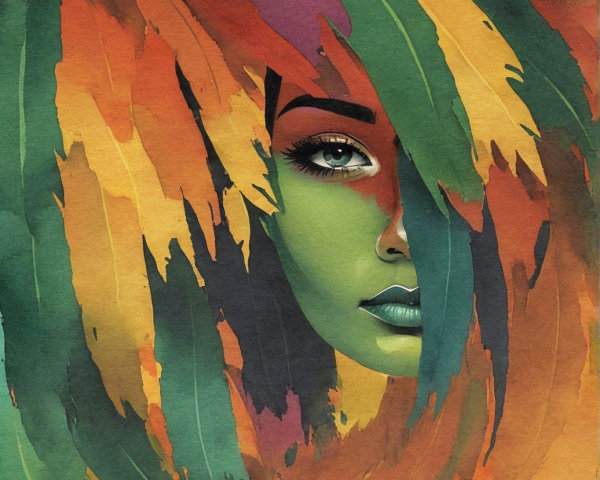 Vibrant Watercolor Painting of a Woman's Face