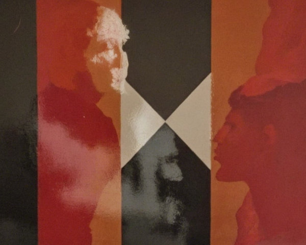 Geometric Abstract Painting with Silhouetted Figures