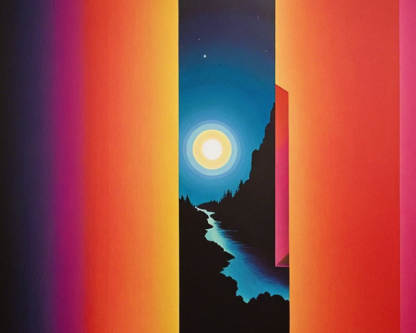 Abstract Landscape with Full Moon and Tranquil River