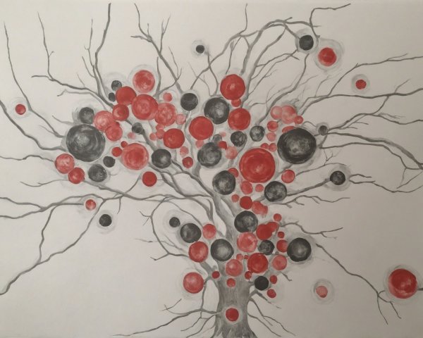 Monochrome Tree with Colorful Circles on Branches