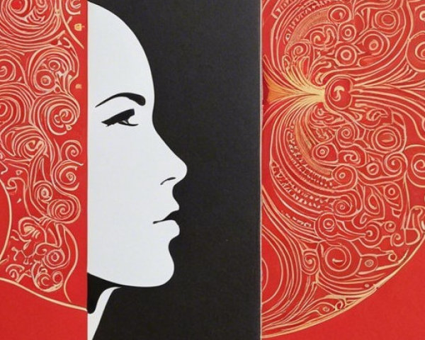 Silhouette Profile with Red and Black Background Design