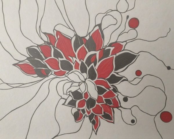 Intricate Floral Design in Red and Black Hues
