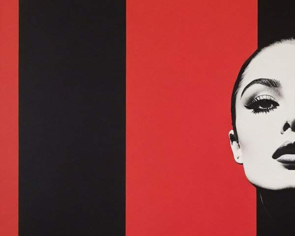 Minimalist Woman's Face on Black and Red Background