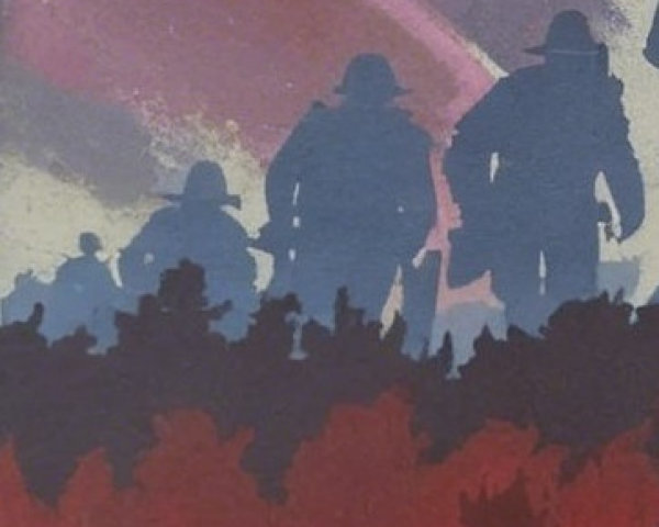 Silhouetted Soldiers in a Colorful Landscape