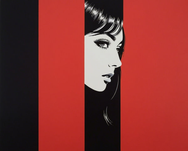 Monochromatic Woman's Profile on Red Background