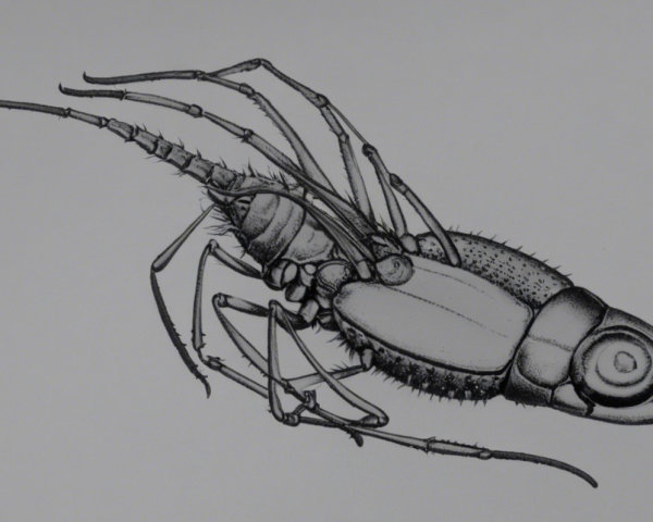 Monochromatic Illustration of Detailed Insect Anatomy