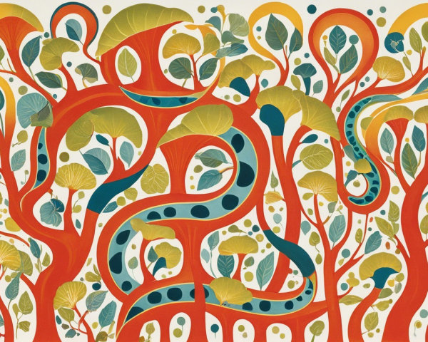 Vibrant Abstract Illustration of Intertwining Trees
