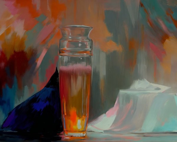 Golden Beverage in Glass with Colorful Background