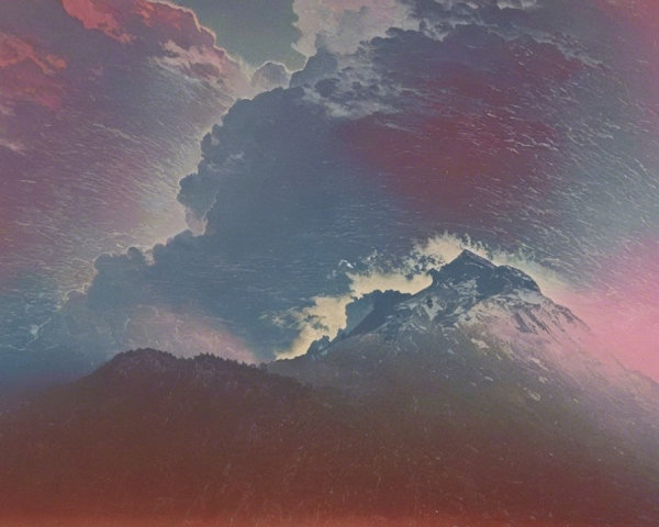 Dramatic Mountain Landscape with Dark Clouds and Lightning