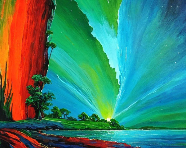 Vibrant Landscape with Colorful Cliffs and Waters