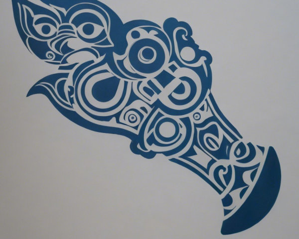 Intricate Deep Blue Design with Nature Themes