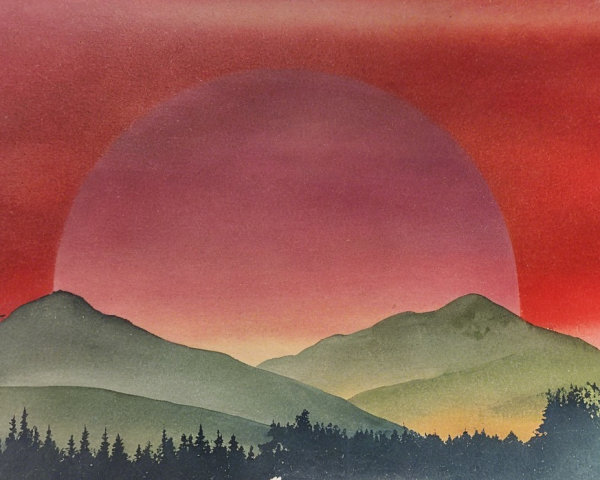 Serene Landscape with Vibrant Sunset and Rolling Hills