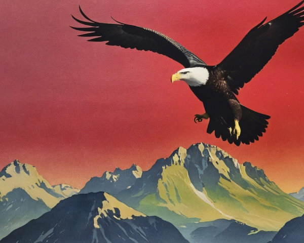 Bald Eagle Soaring Over Sunset Mountainscape