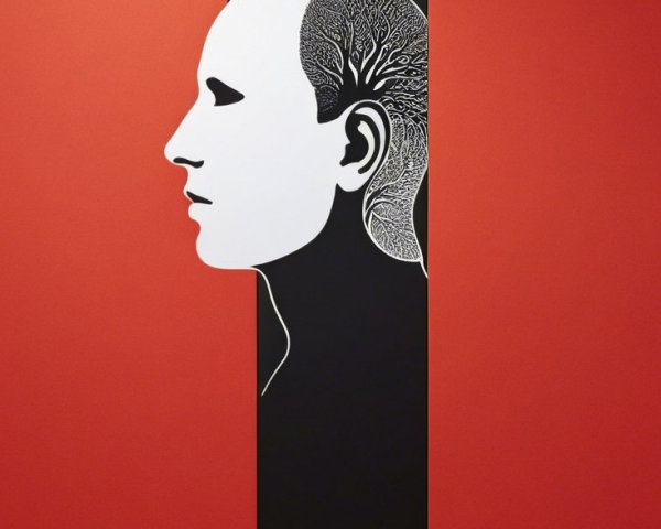 Silhouette of Human Profile with Tree Design on Red