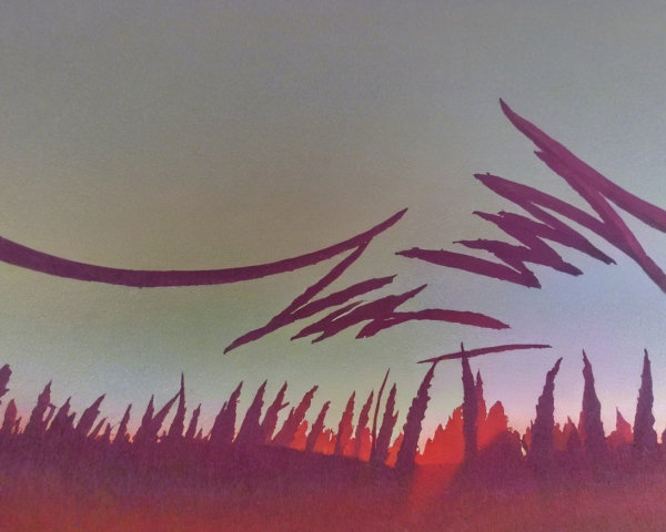 Stylized Dusk Landscape with Silhouetted Trees