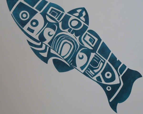 Stylized Fish Design in Blue with Intricate Patterns