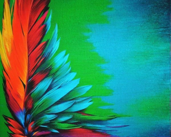 Vibrant Abstract Feather Design on Green Background