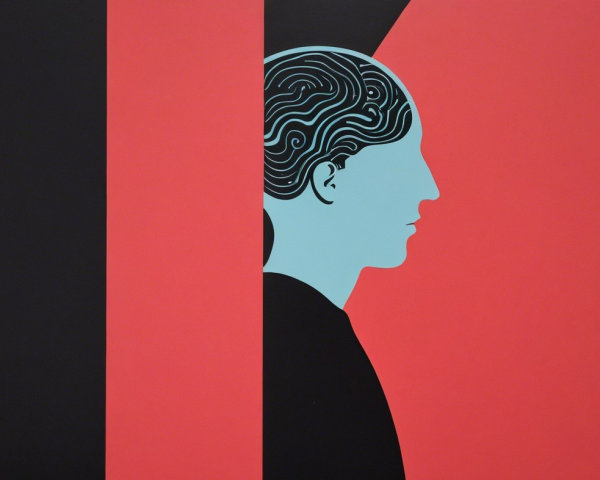 Minimalist Head Profile with Abstract Brain Patterns