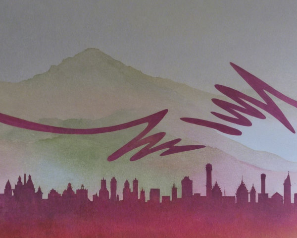 Stylized Cityscape Silhouette with Gradient Background