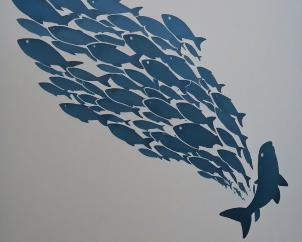 Stylized School of Fish in Shades of Blue