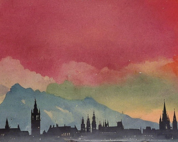 Dramatic Skyline Silhouette with Multicolored Sky