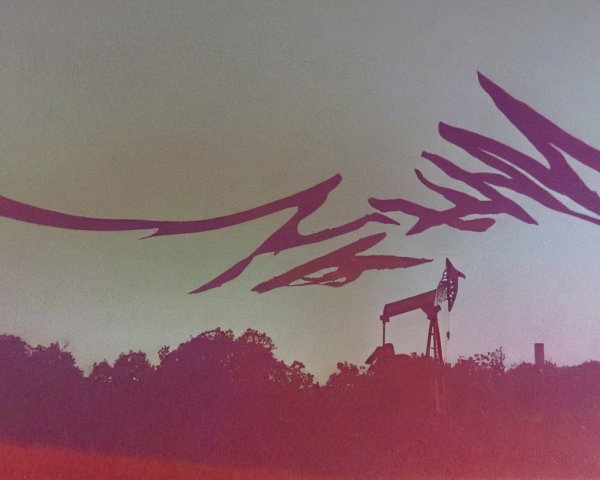 Silhouetted Landscape with Oil Pump Jack and Sky Gradient
