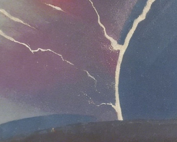 Abstract Landscape with Lightning and Dark Silhouette