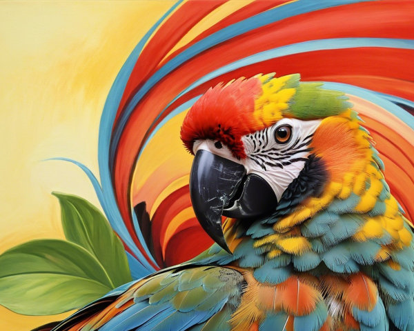 Vibrant Macaw with Colorful Plumage and Tropical Background