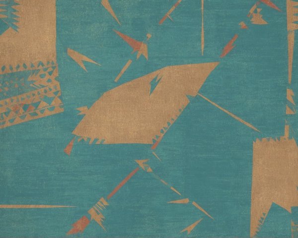 Abstract Painting with Teal, Bronze, and Geometric Shapes