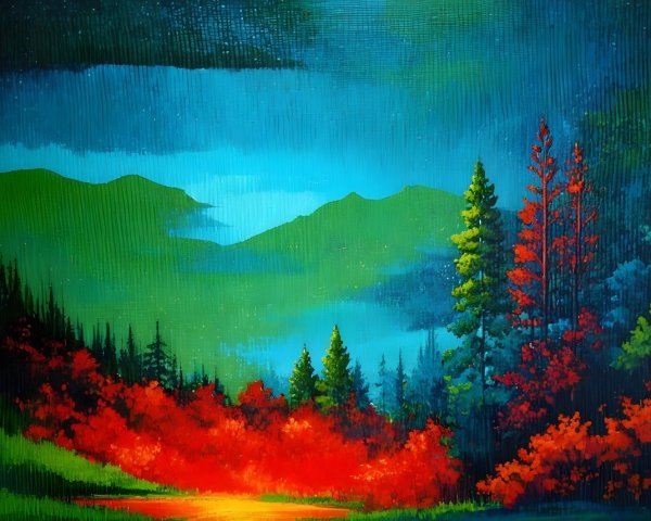 Serene Landscape with Vibrant Hues and Mountains