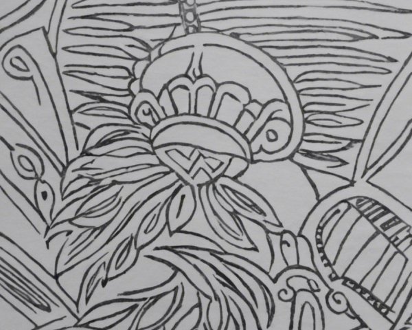 Intricate Line Art with Floral and Geometric Designs