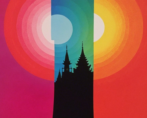 Abstract Composition with Gothic Tower Silhouette