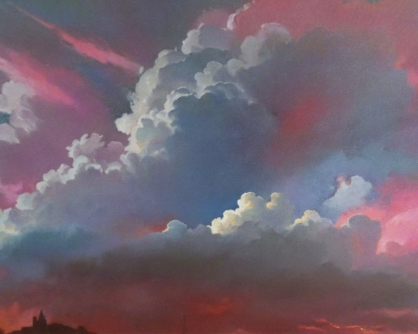 Dramatic Sky with Vibrant Swirling Clouds and Silhouette