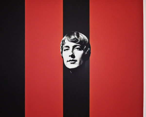 Bold Portrait Surrounded by Red and Black Stripes