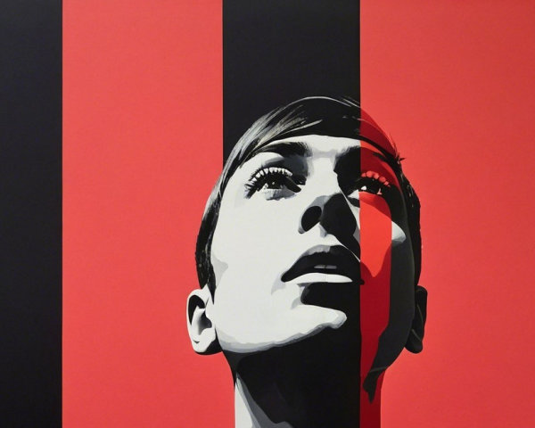 Graphic Portrait of Woman with Red and Black Background