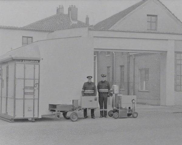 Police Officers and Mobile Unit in Vintage Scene