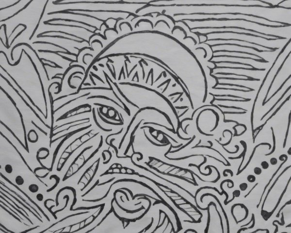 Stylized Drawing with Intricate Line Work and Accents