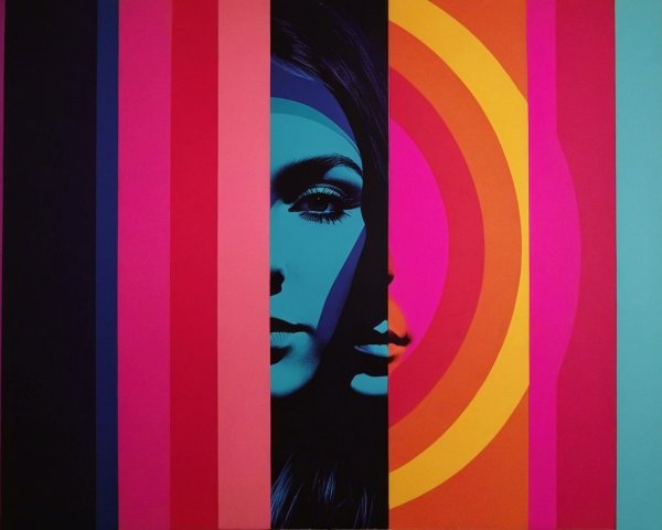 Vibrant Vertical Stripes with Stylized Faces in Profile