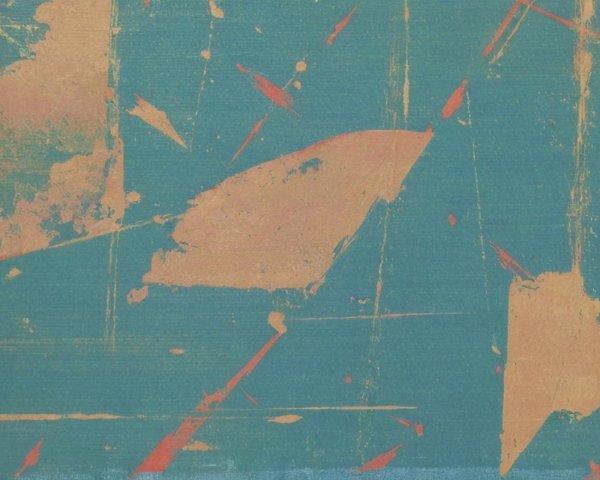 Abstract Composition with Turquoise and Gold Strokes