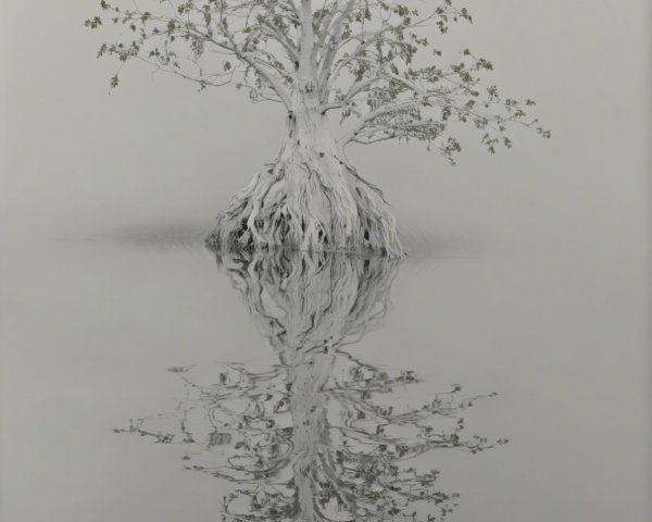 Inverted Tree Reflection in Black and White Photography