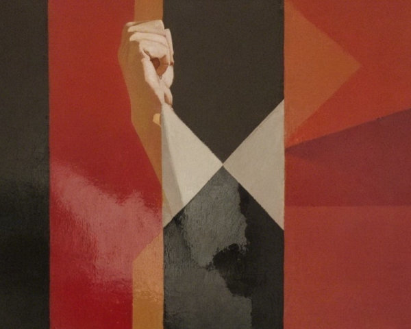 Surrealist Painting with Geometric Shapes and Colors