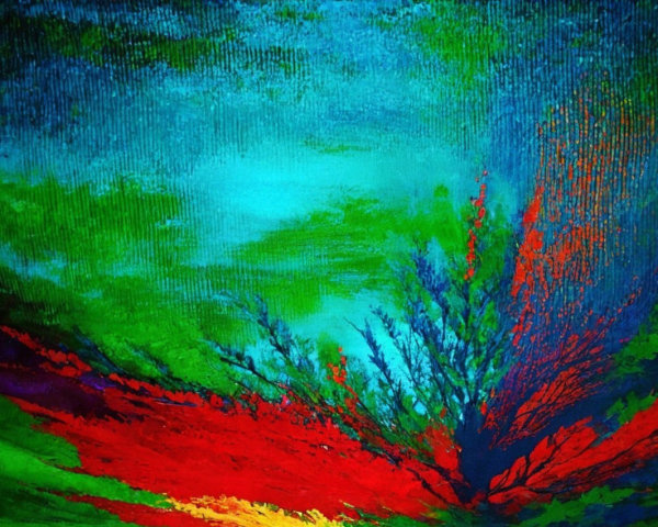 Vibrant Abstract Painting with Dynamic Color Blend