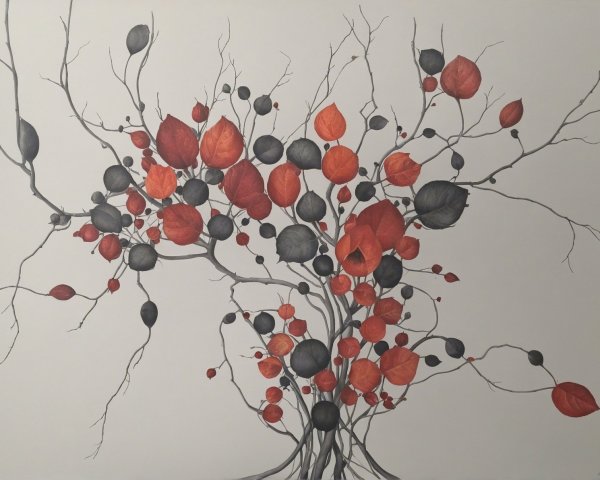 Abstract Tree Structure with Vibrant Leaves and Shapes