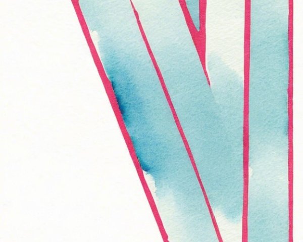 Watercolor Painting of Aqua Triangles with Magenta Outline