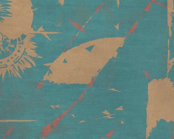 Mixed Media Painting with Aquamarine and Red Forms