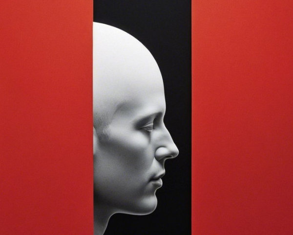 Sculpted White Head in Profile with Bold Background