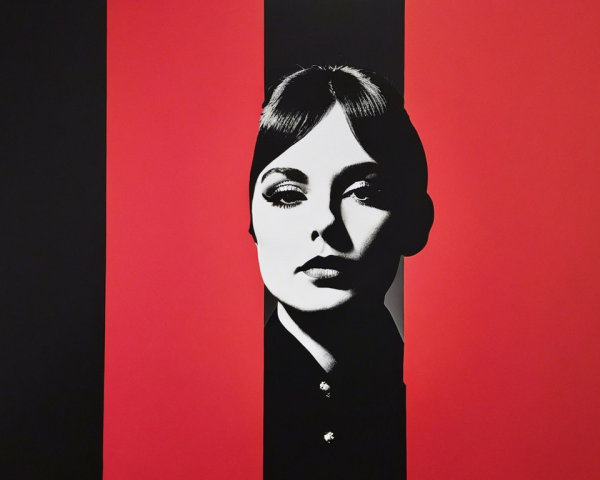 Black and White Portrait with Red Striped Background