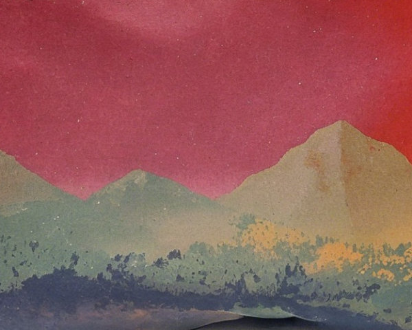 Serene Landscape with Majestic Mountains and Sunset Sky